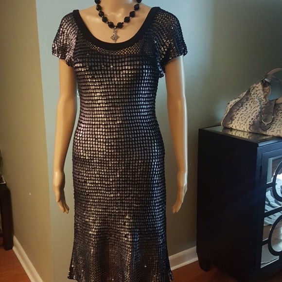 BCBG Navy Blue Sequin Dress Small - Picture 1 of 5